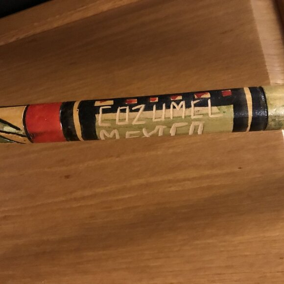 Handcrafted Wooden Walking Stick With Colorful Aztec Designs Cozumel Mexico 39" - Picture 2 of 11